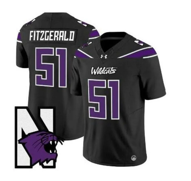 Northwestern Wildcats Retired Player #51 Pat Fitzgerald Black 95 Lives On Retro Football Jersey