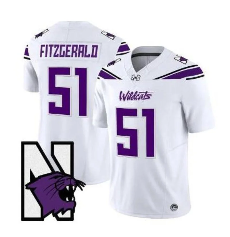 Northwestern Wildcats Retired Player #51 Pat Fitzgerald White 95 Lives On Retro Football Jersey