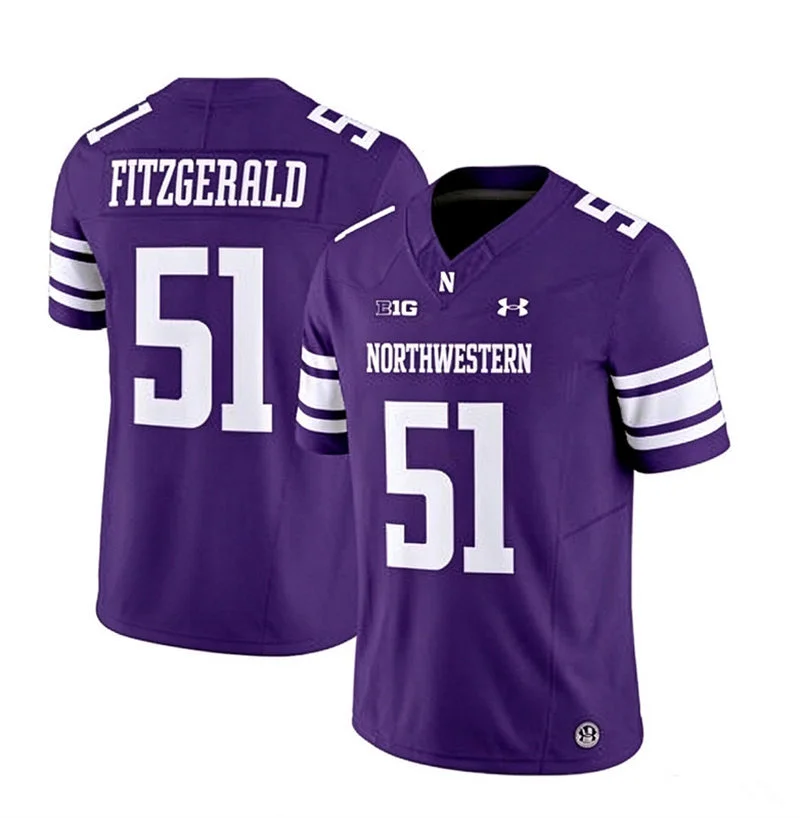 Northwestern Wildcats Retired Player #51 Pat Fitzgerald Purple Football Game Jersey