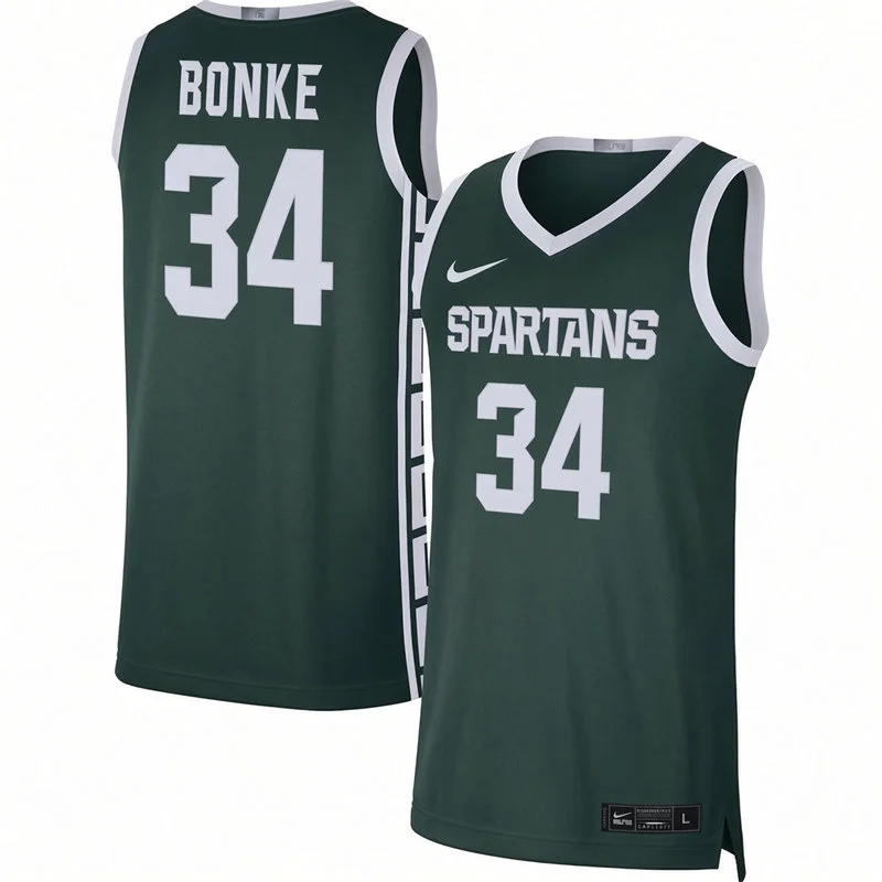 Michigan State Spartans #34 Anton Bonke 2027 Green Basketball Game Jersey