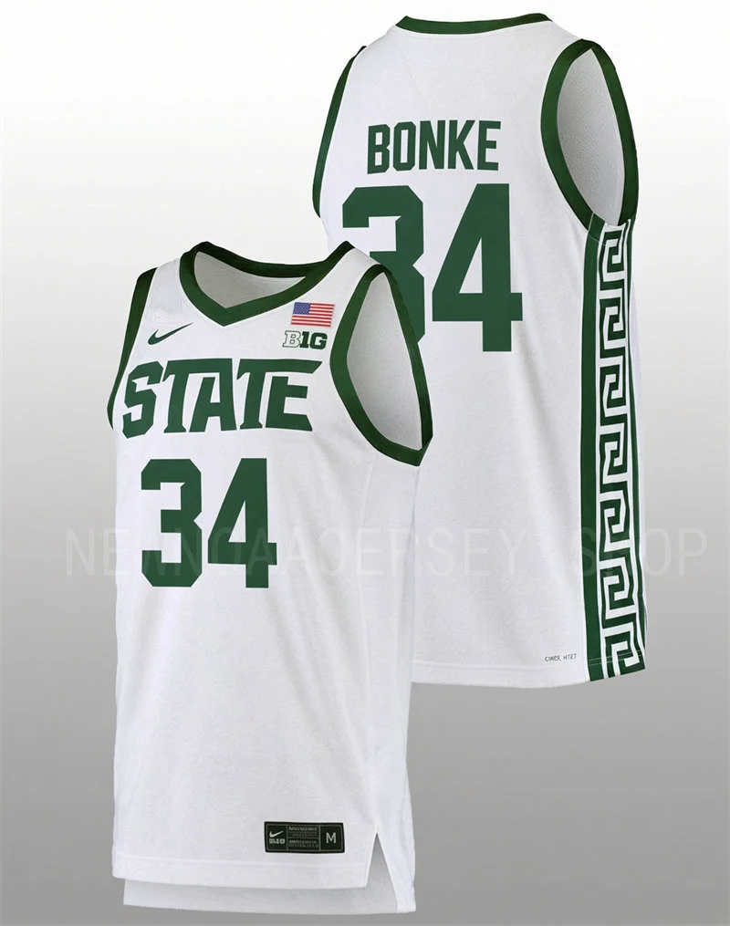 Michigan State Spartans #34 Anton Bonke 2027 White Basketball Game Jersey