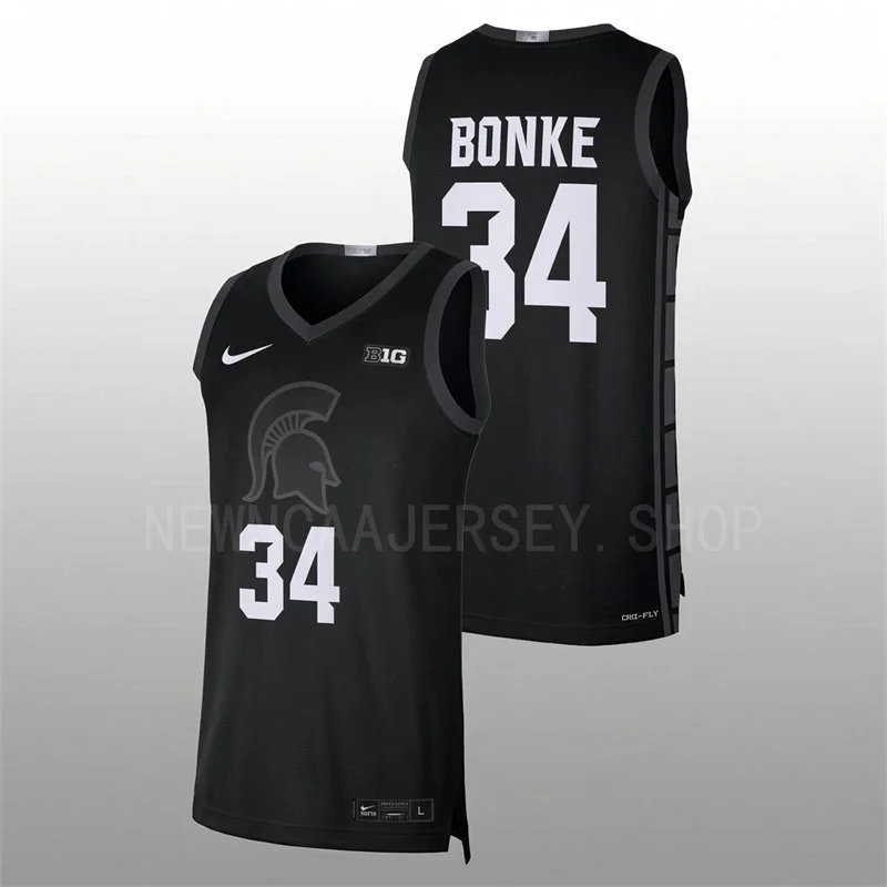 Michigan State Spartans #34 Anton Bonke 2027 Black Basketball Game Jersey Michigan State Spartans #34 Anton Bonke 2027 Black Basketball Game Jersey