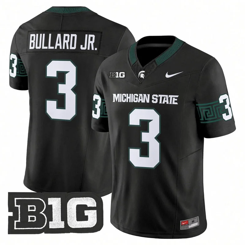 Michigan State Spartans #3 Rodney Bullard Jr.  Black Football Game Jersey