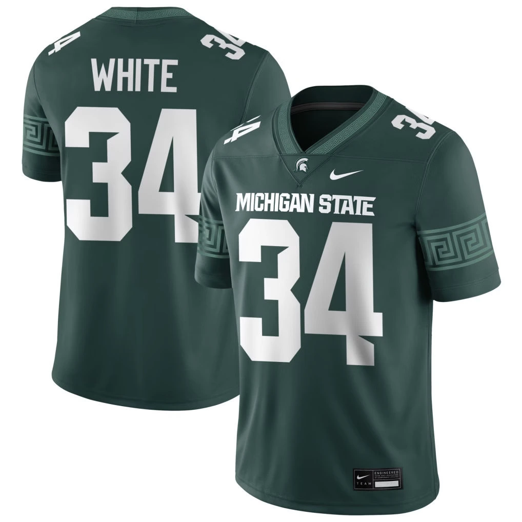 Michigan State Spartans Retired Player #34 Lorenzo White Green Football Game Jersey