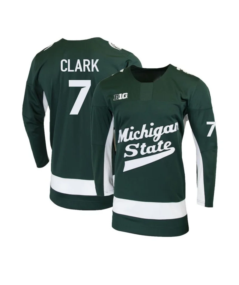 Michigan State Spartans #7 Jimmy Clark Green Hockey Game Jersey