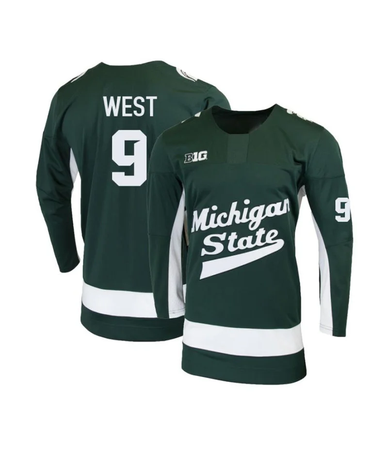Michigan State Spartans #9 Mason West Green Hockey Game Jersey