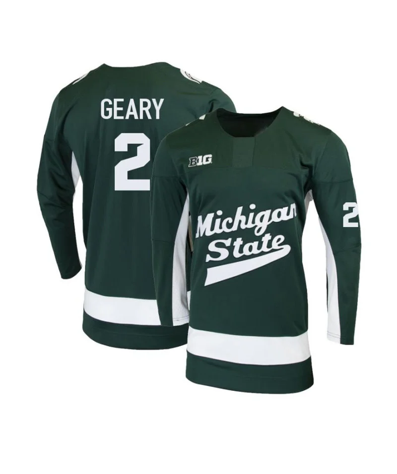 Michigan State Spartans #2 Patrick Geary Green Hockey Game Jersey