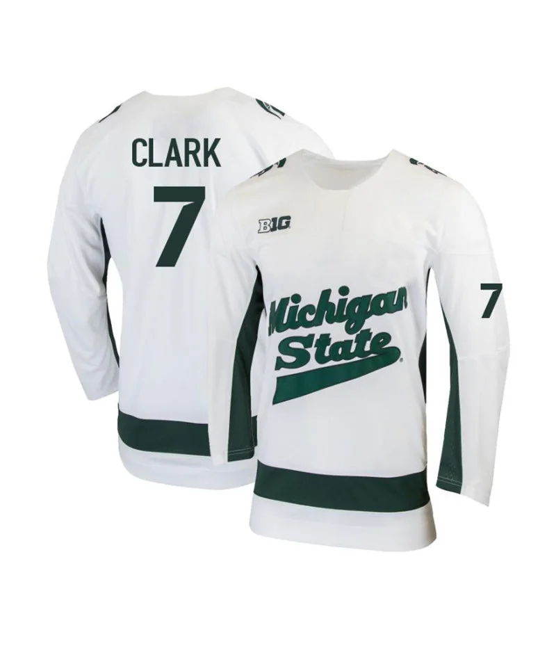 Michigan State Spartans #7 Jimmy Clark White Hockey Game Jersey