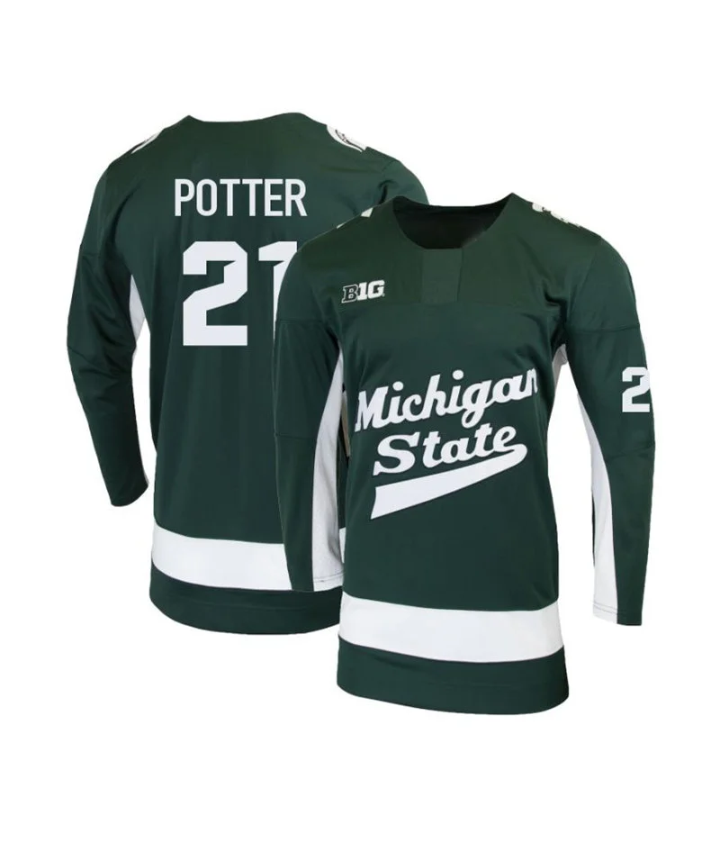 Michigan State Spartans #21 Cullen Potter Green Hockey Game Jersey