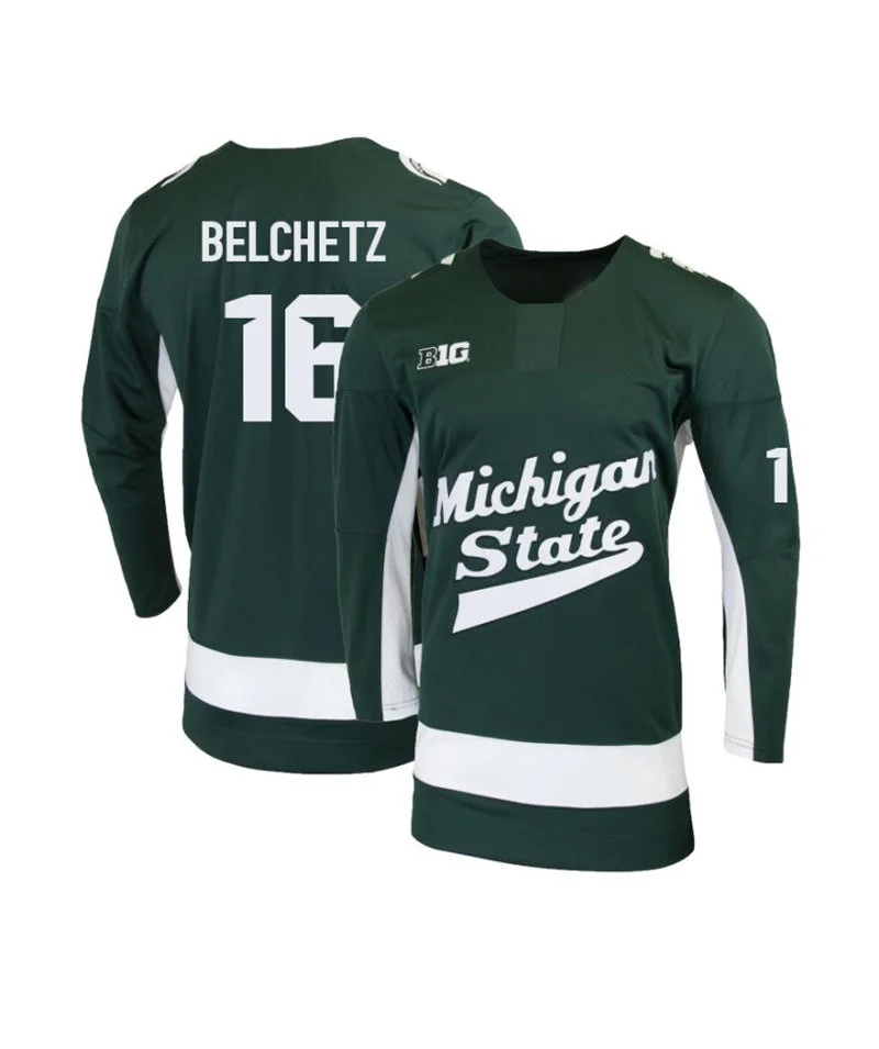 Michigan State Spartans #16 Ethan Belchetz Green Hockey Game Jersey