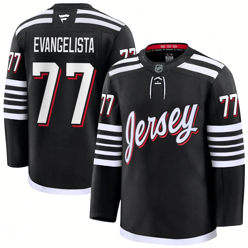Mens New Jersey Devils #77 Luke Evangelista Fanatics Black Alternate Premium Jersey