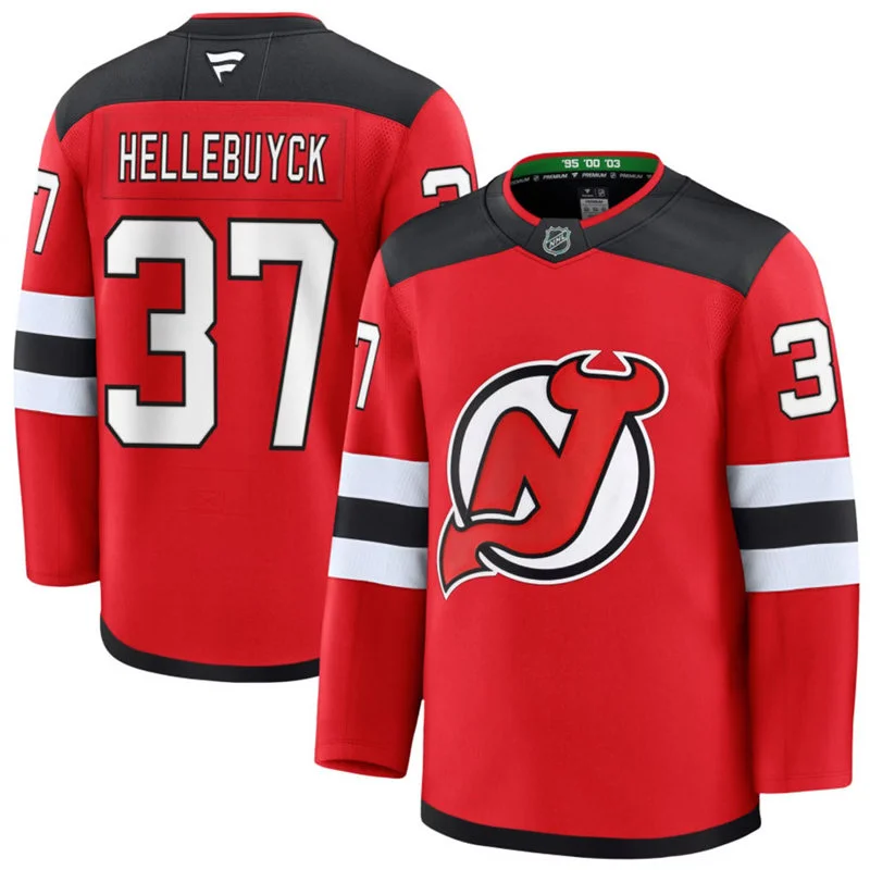 Mens New Jersey Devils #37 Connor Hellebuyck Fanatics Home Red Premium Jersey