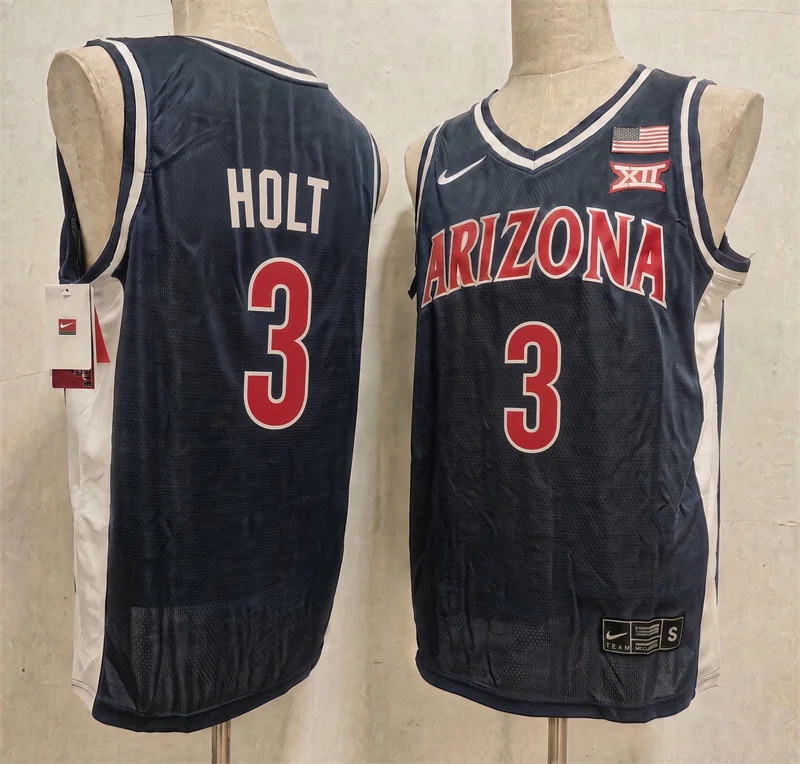 Arizona Wildcats #3 Caleb Holt Navy Retro College Basketball Game Jersey