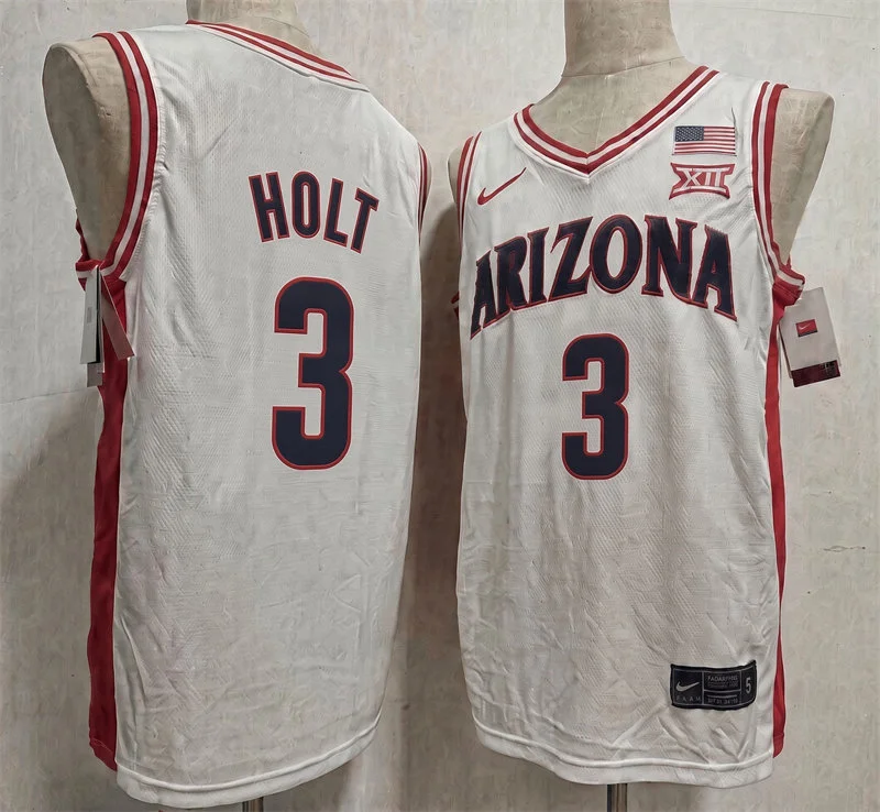 Arizona Wildcats #3 Caleb Holt White Retro College Basketball Game Jersey