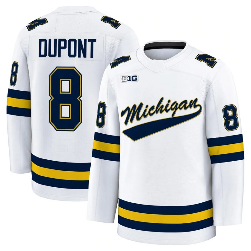 Michigan Wolverines #8  Landon DuPont White Hockey Game Jersey
