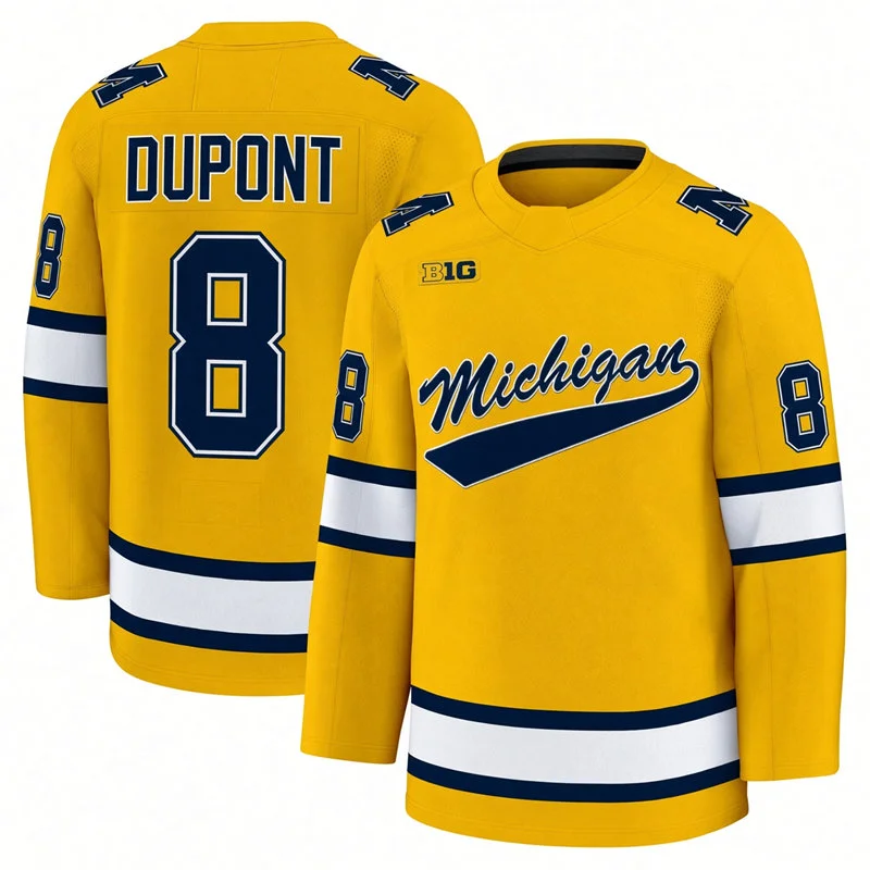 Michigan Wolverines #8  Landon DuPont Maize Hockey Game Jersey