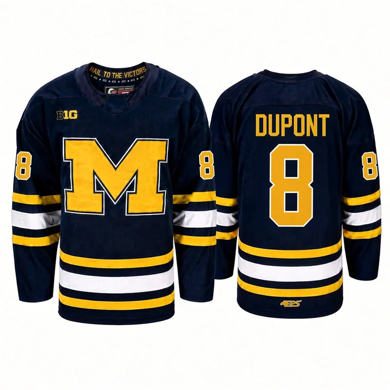Michigan Wolverines #8  Landon DuPont Navy Hockey Game Jersey