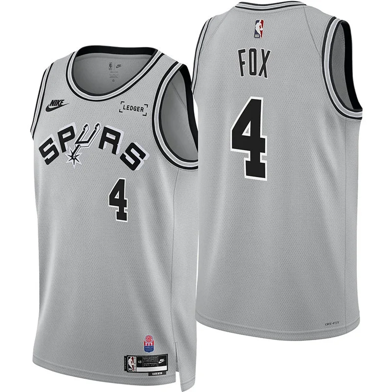 Mens San Antonio Spurs #4 De'Aaron Fox Silver Nike ABA-Era Classic Edition Swingman Jersey