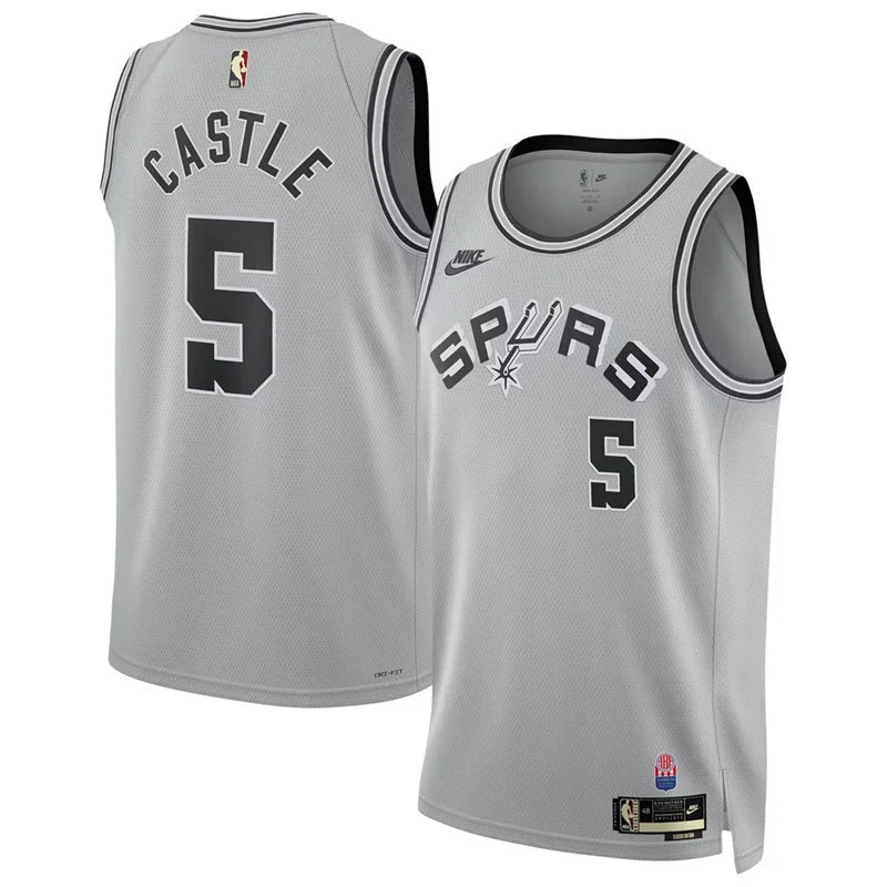 Men's San Antonio Spurs #5 Stephon Castle Silver Nike ABA-Era Classic Edition Swingman Jersey