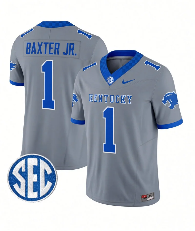 Kentucky Wildcats #1 CJ Baxter Jr. Gray Football Game Jersey