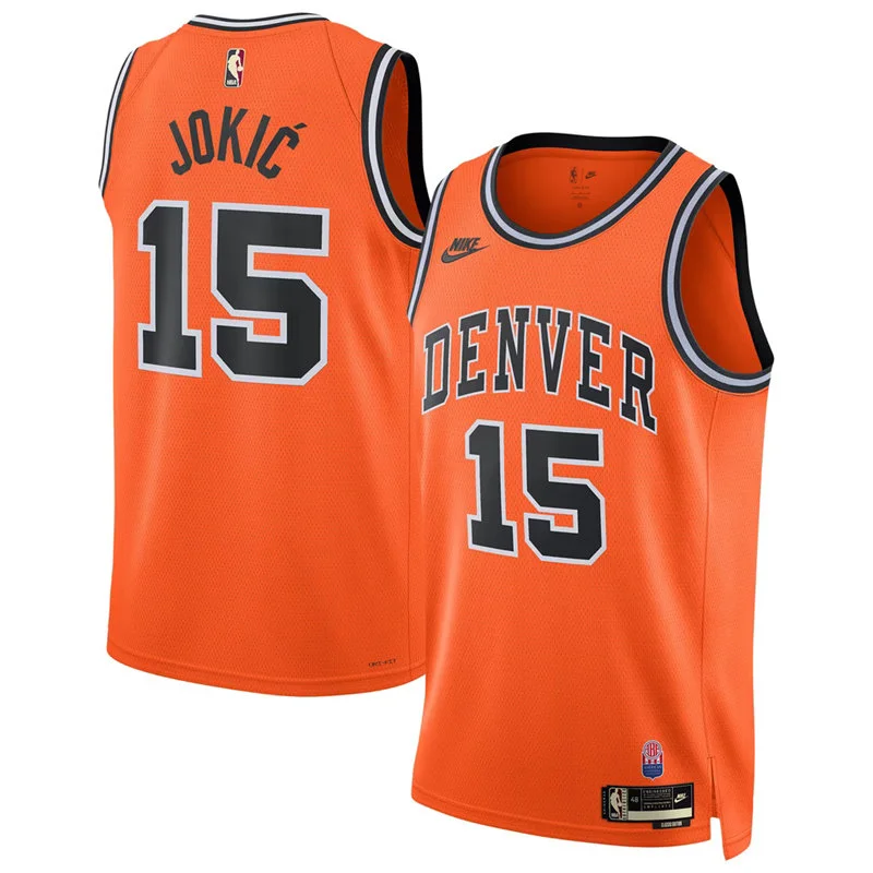 Mens Denver Nuggets #15 Nikola Jokic Orange ABA-Era Classic Edition Swingman Jersey