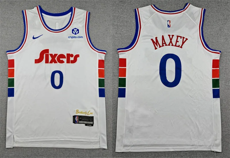 Mens Philadelphia 76ers #0 Tyrese Maxey 2024-25 White City Edition Jersey