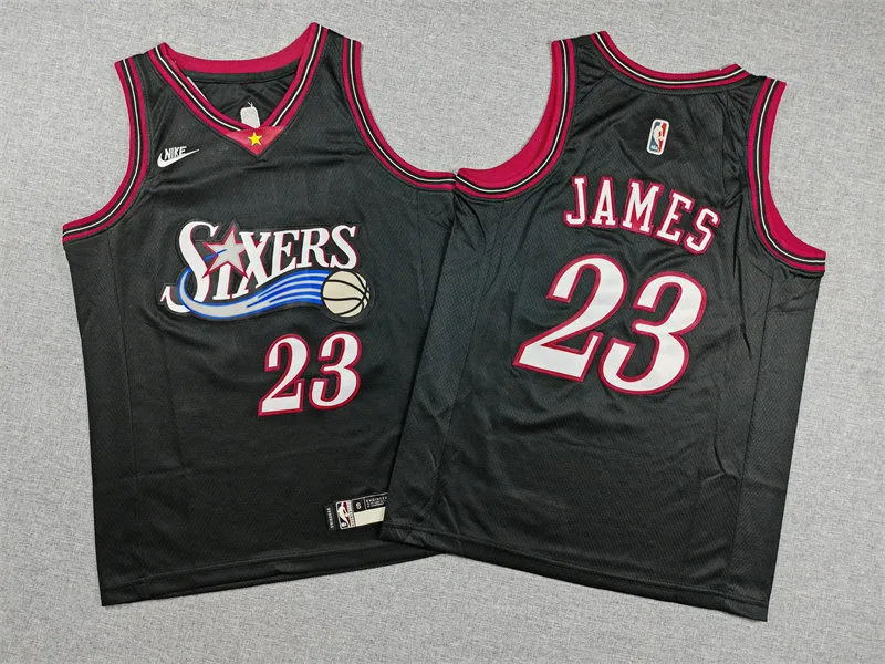 Youth Philadelphia 76ers #23 LeBron James Nike Black Hardwood Classics Jersey
