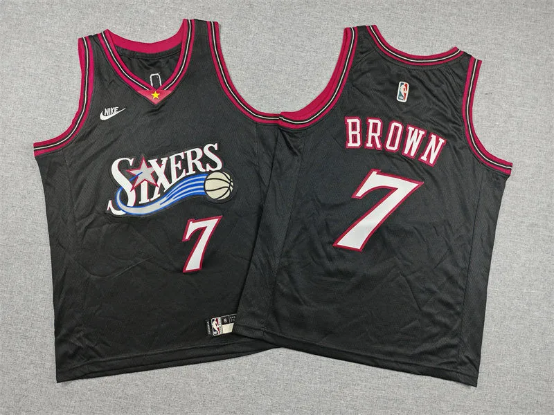 Youth Philadelphia 76ers #7 Jaylen Brown Nike Black Hardwood Classics Jersey
