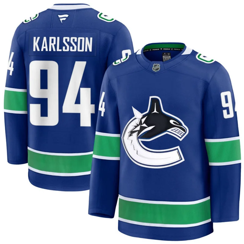 Men's Vancouver Canucks #94 Linus Karlsson Fanatics Home Blue Premium Jersey