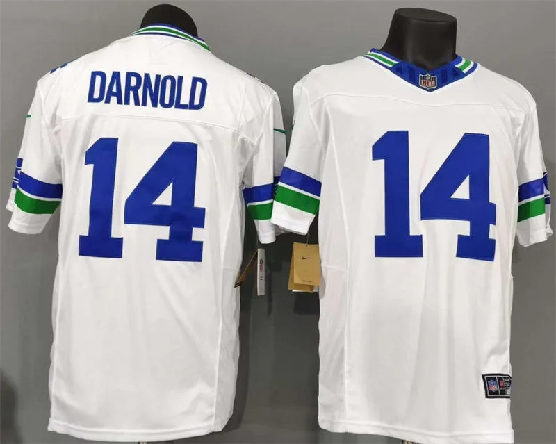 Men's Seattle Seahawks #14 Sam Darnold Nike White Throwback F.U.S.E. Limited Jersey