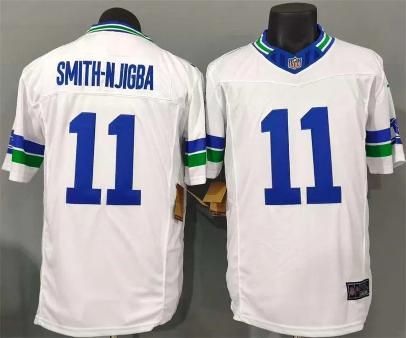 Men's Seattle Seahawks #11 Jaxon Smith-Njigba Nike White Throwback F.U.S.E. Limited Jersey