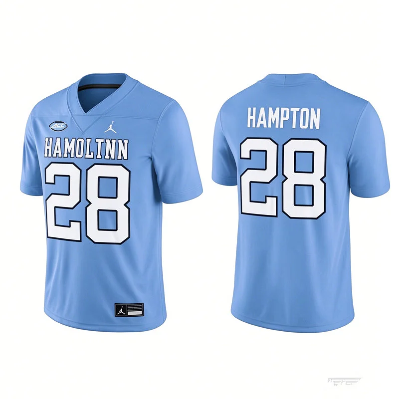 North Carolina Tar Heels #28 Omarion Hampton Blue 1980 ACC Football championship Retro Jersey