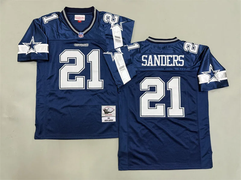 Men's Dallas Cowboys #21 Deion Sanders 1994 Navy Throwback Jersey
