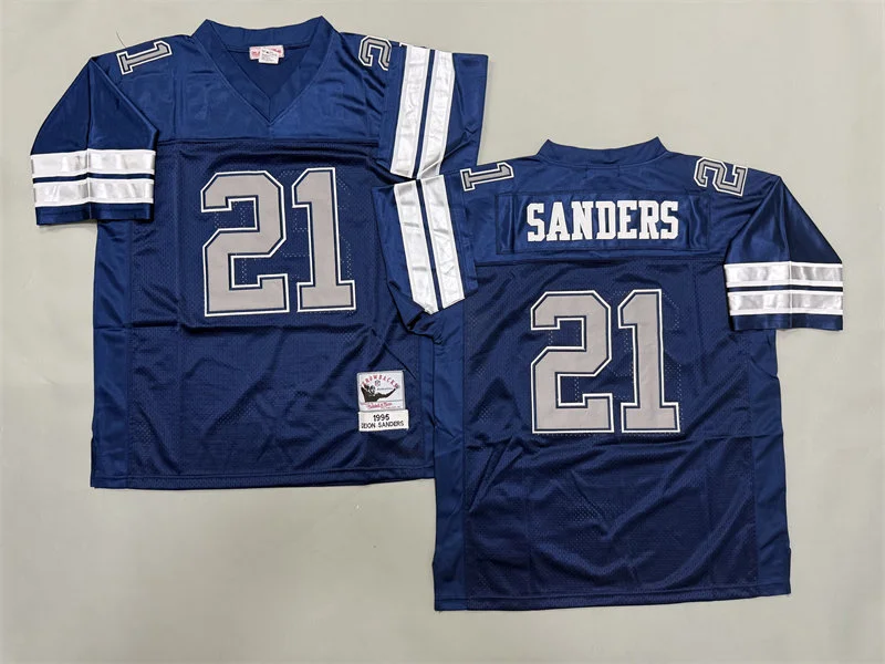 Men's Dallas Cowboys #21 Deion Sanders 1995 Navy GrayThrowback Jersey