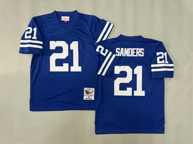 Men's Dallas Cowboys #21 Deion Sanders 1995 Lght Blue Throwback Jersey