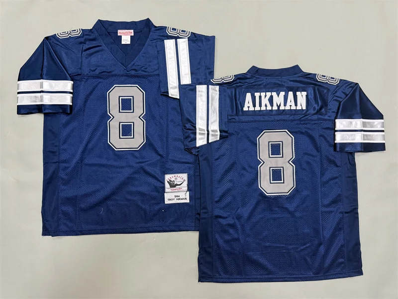 Mens Dallas Cowboys #8 Troy Aikman Navy Gray 1994 Throwback Jersey