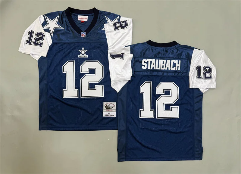 Men's Dallas Cowboys #12 Roger Staubach Navy 1971 Thanksgivings 75TH Throwback Jersey