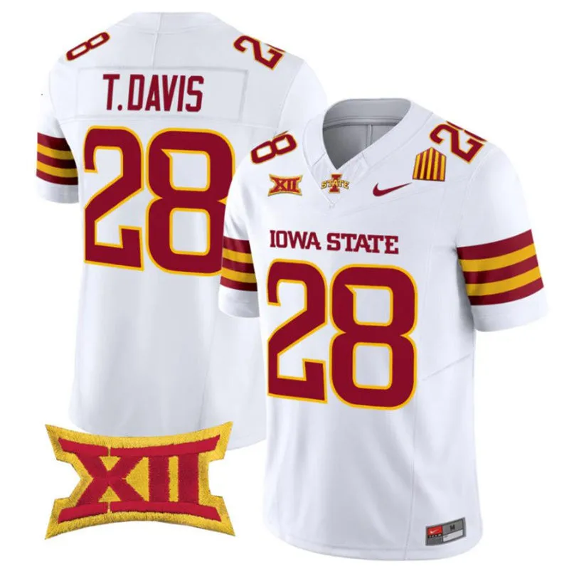 Iowa State Cyclones #28 Troy Davis 2026 White Cardinal Football Game Jersey