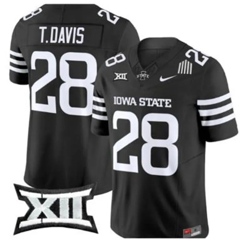 Iowa State Cyclones #28 Troy Davis Black Football Game Jersey