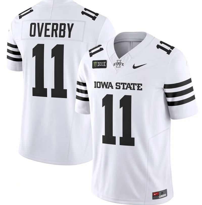 Iowa State Cyclones #11 Dominic Overby 2026 White Black Football Game Jersey
