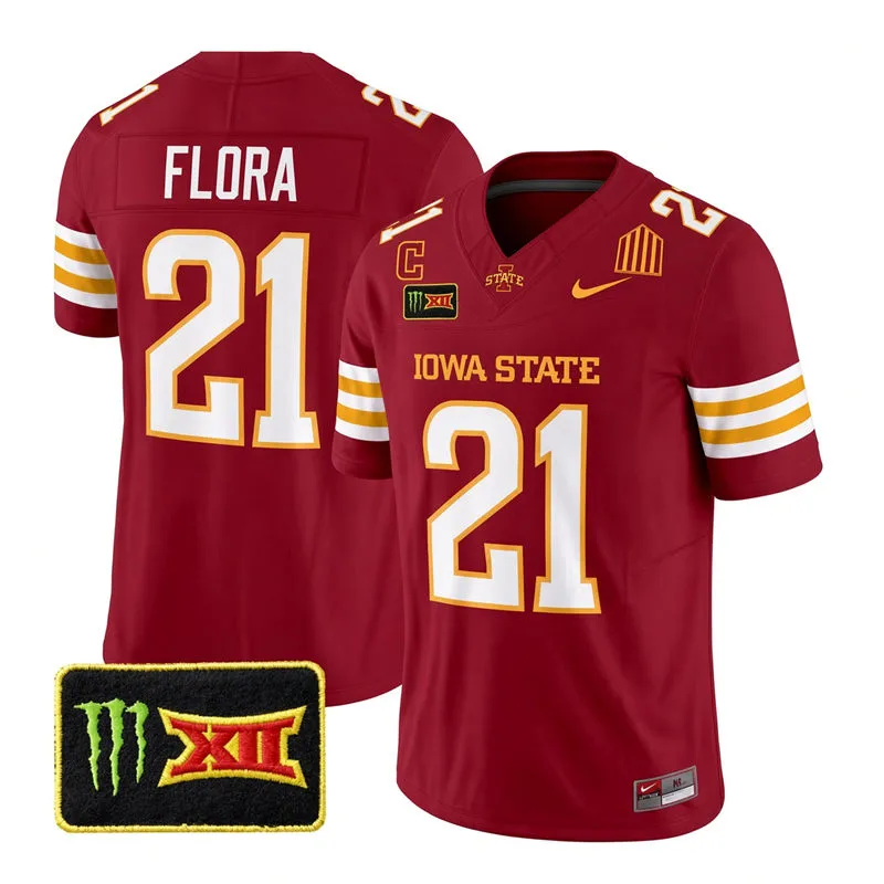 Iowa State Cyclones #21 Aiden Flora 2026 Cardinal Football Game Jersey