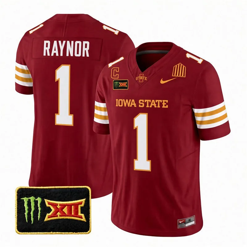 Iowa State Cyclones #1 Jaylen Raynor 2026 Cardinal Football Game Jersey