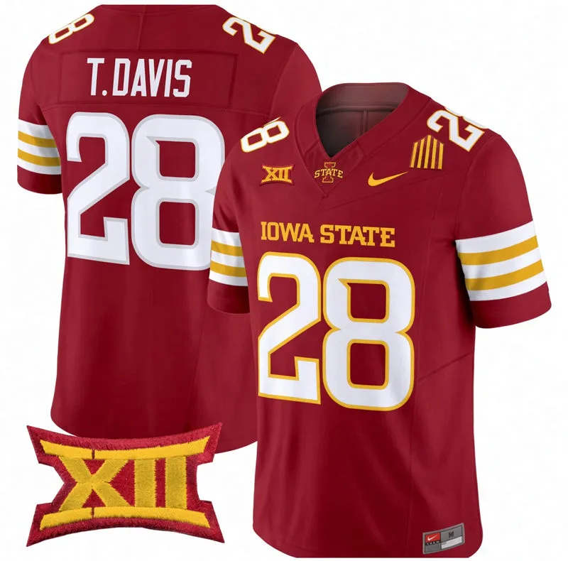 Iowa State Cyclones #28 Troy Davis 2026 Cardinal Football Game Jersey