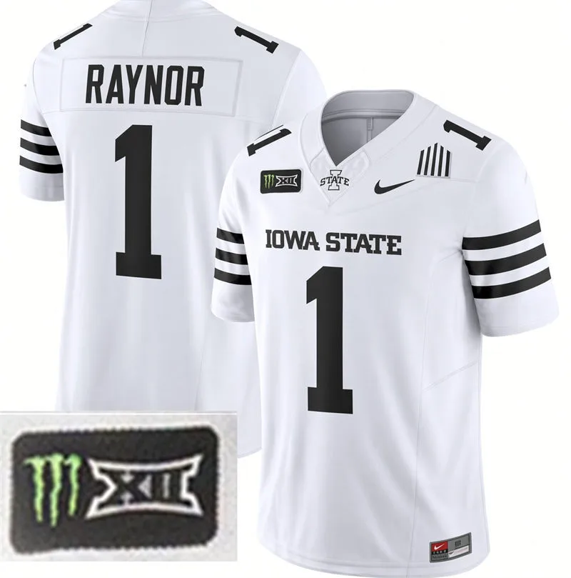 Iowa State Cyclones #1 Jaylen Raynor 2026 White Black Football Game Jersey