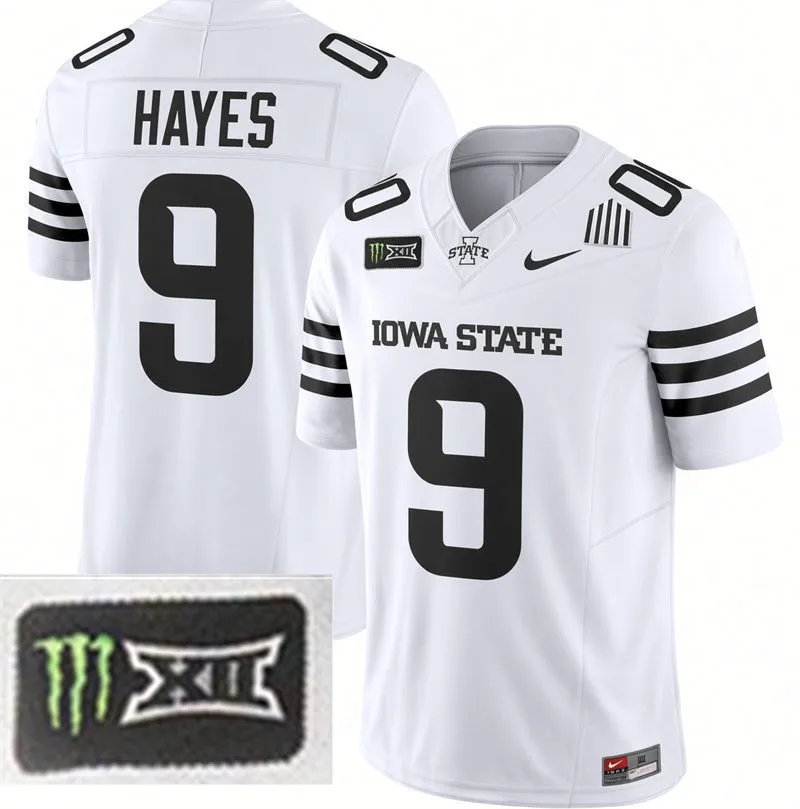 Iowa State Cyclones #9 Omari Hayes 2026 White Black Football Game Jersey