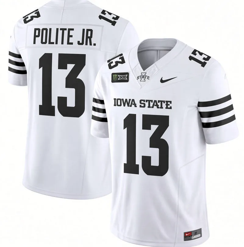 Iowa State Cyclones #13 Jamal Polite Jr. 2026 White Black Football Game Jersey