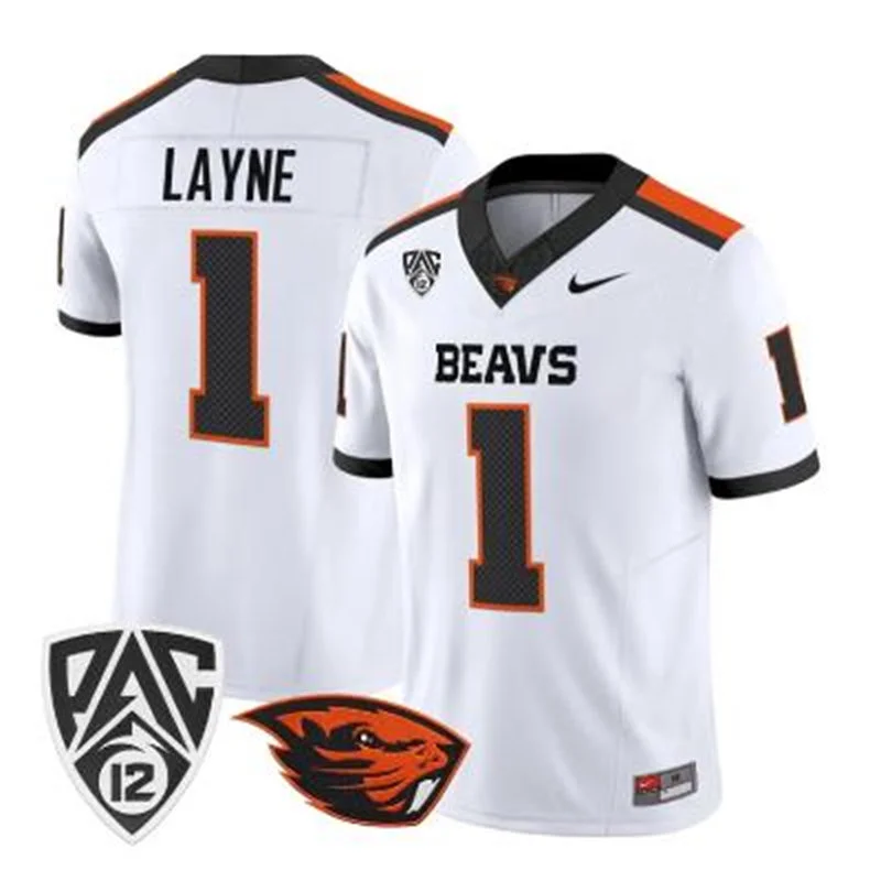 Oregon State Beavers #1 Dylan Layne White Football Game Jersey