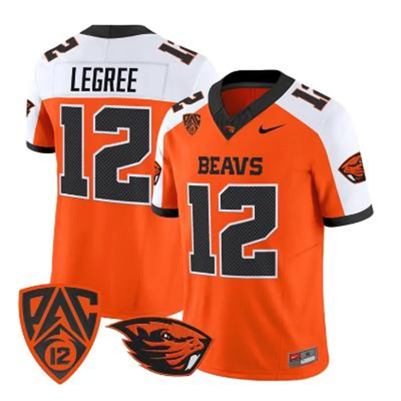 Oregon State Beavers #12 Jesse Legree Orange White Football Gratitude Jersey