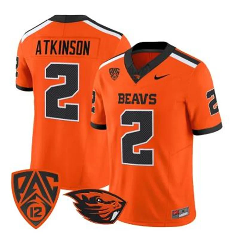 Oregon State Beavers #2 Braden Atkinson Orange Football Game Jersey