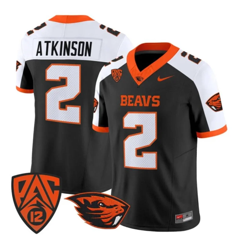 Oregon State Beavers #2 Braden Atkinson Black White Football Gratitude Jersey